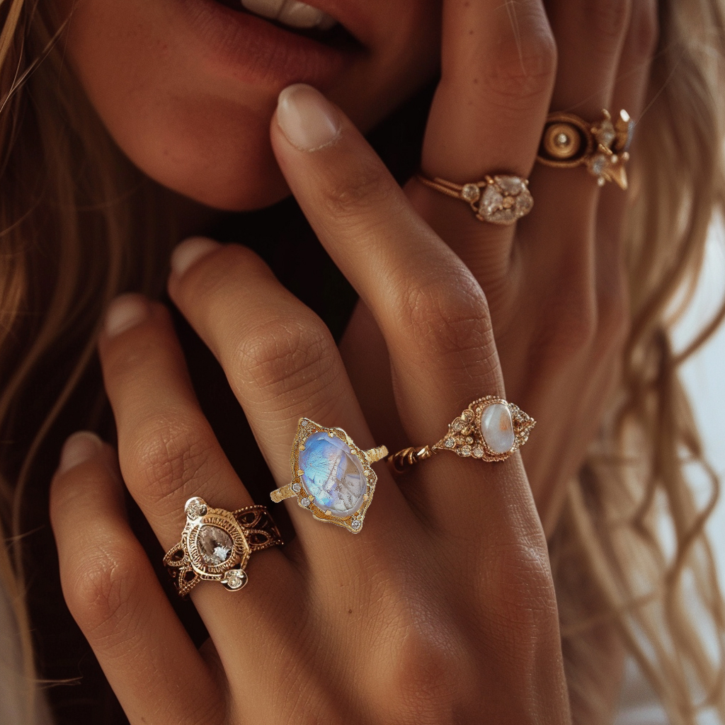 Nix_httpss.mj.runN_ZO3apWHwc_a_model_wearing_several_ornate_g_b9c1f67e-558a-4d5a-b09e-ad62dff9c18e_1